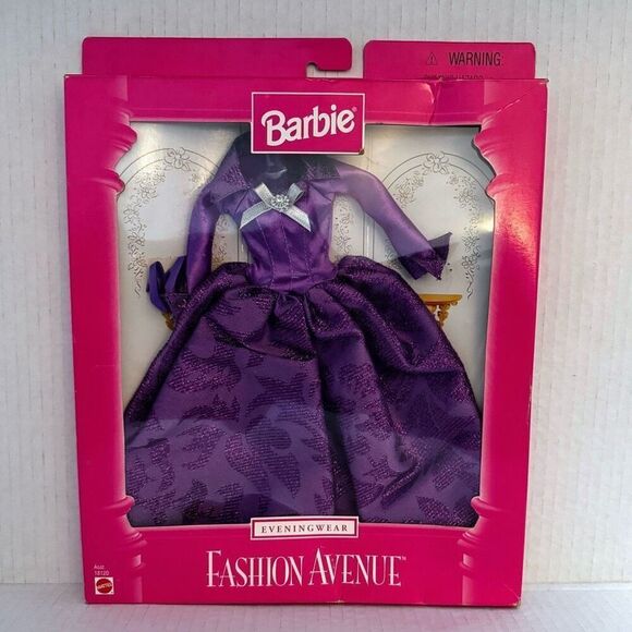 Vintage Barbie Doll Party Dress Ball Gown Purple Satin Brocade 1997 Fashion Ave